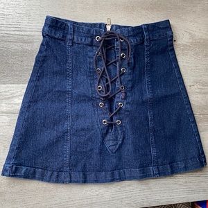Lace up jean skirt